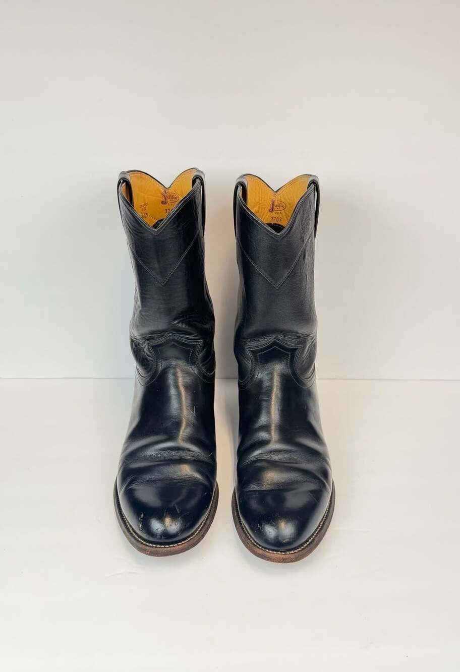 Justin Vintage Black Leather Roper Cowboy Western Boots Style 3702 Size 10.5 B